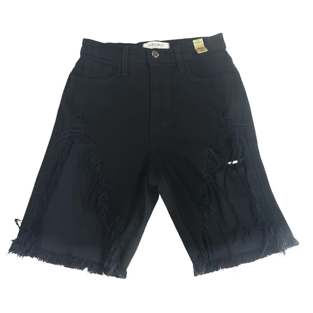 Vibrant M.i.U Black Distressed Jean Shorts Womens Size S NWT